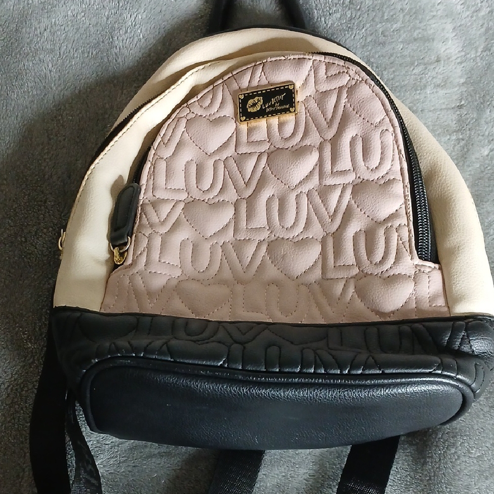 Betsey Johnson Mini Backpack. Pink, Black, And White Bag Long Straps Gently Used
